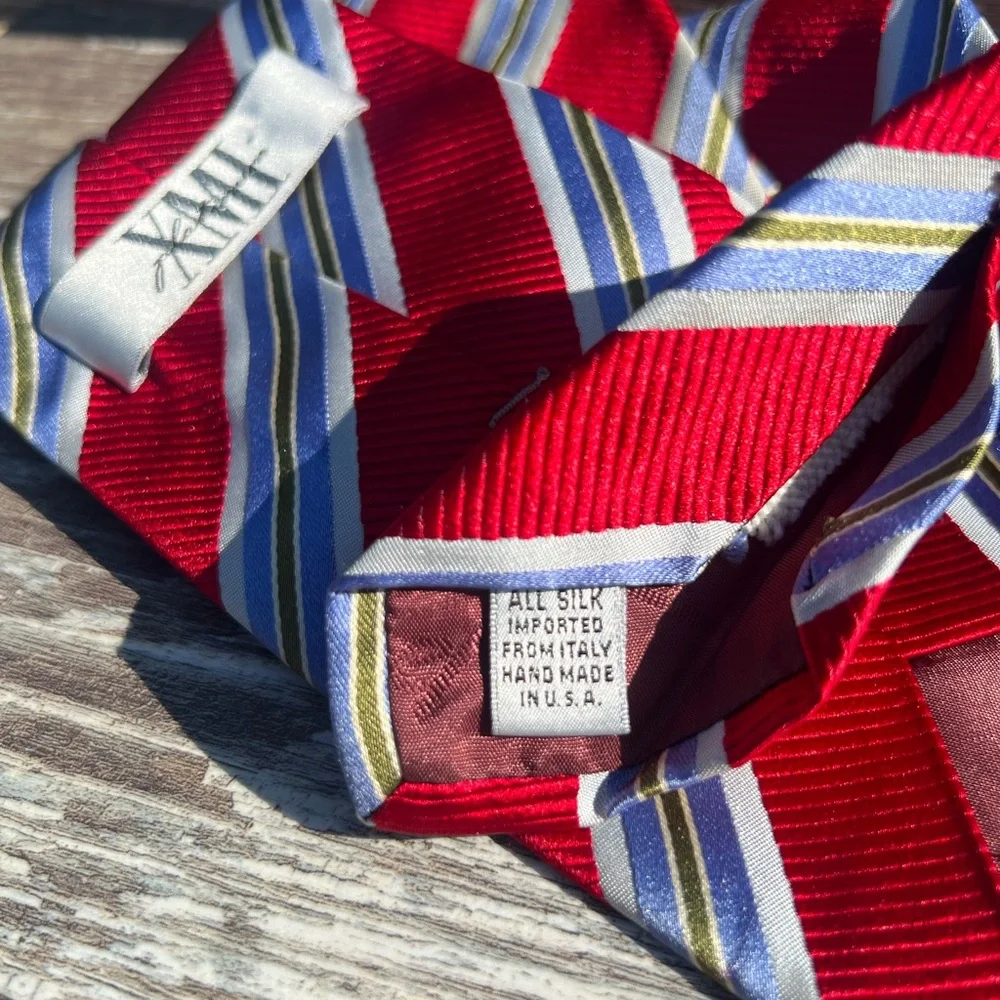 XMI Platinum necktie‎ formal men’s tie red blue green striped Italian silk USA